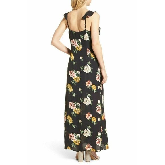 BP. Women Black Floral Ruffle Strappy Maxi Dress L - Picture 2 of 6